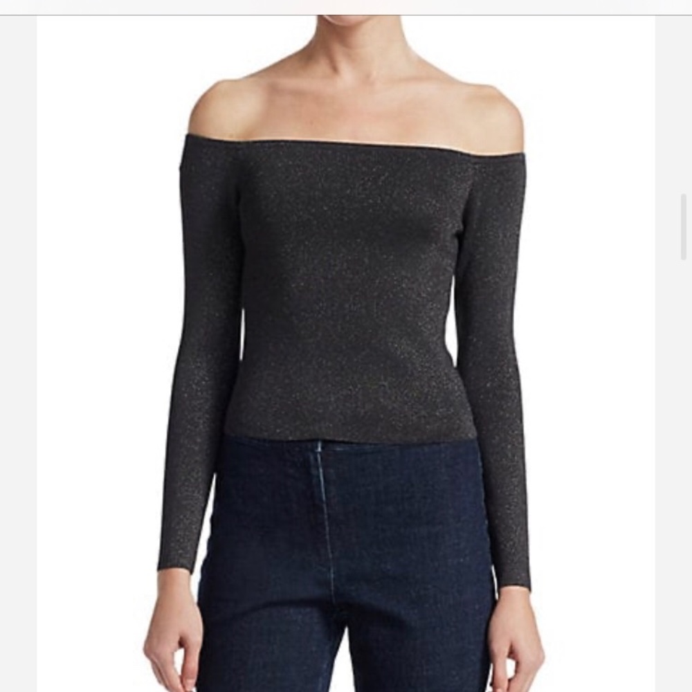 Scripted off the shoulder shimmer top